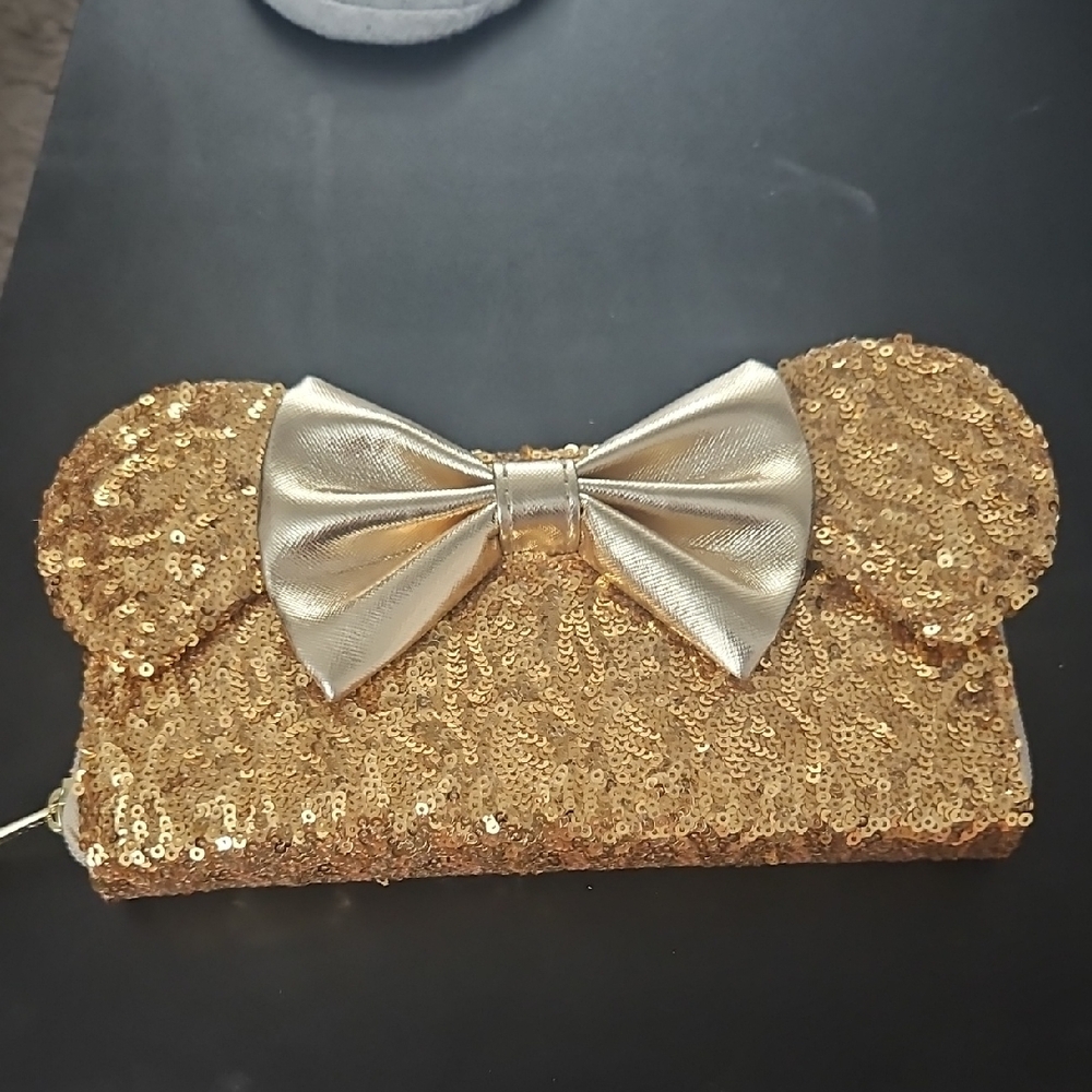 Gold Sequin Disney Loungefly Wallet - Picture 1 of 3